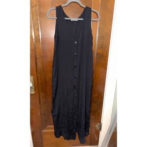 Mod Ref Womens Black Sleeveless Button Down V-Neck Maxi Dress Size M